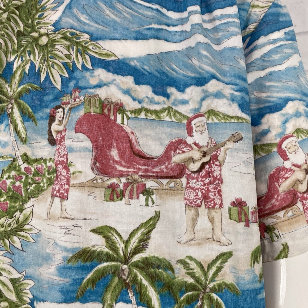 Kahala Shirt Men's XL Hawaiian Camp Shirt Christmas Santa Hula Girls Made in USA